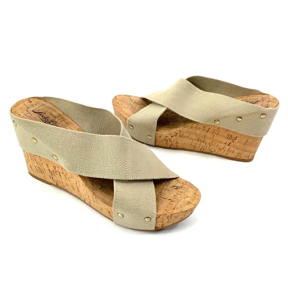 LUCKY BRAND Beige Cork Wedge Slip-On Sandals - Picture 6 of 8